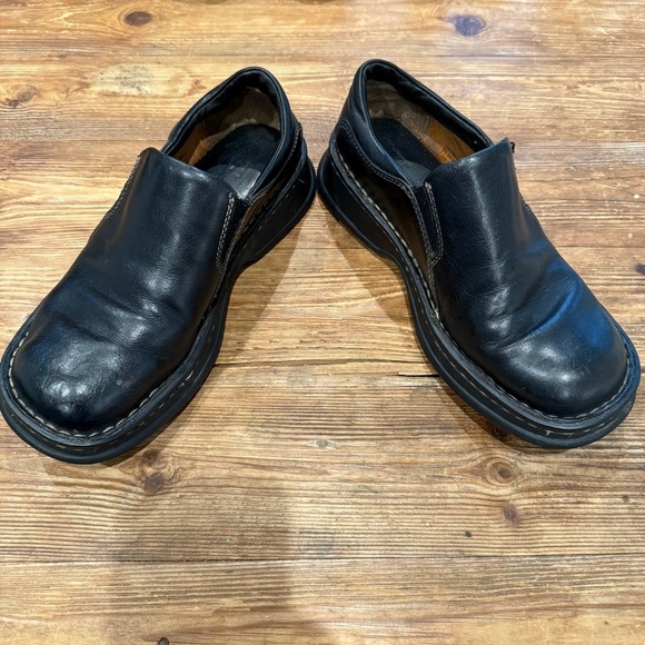Born Shoes Mayflower Black Chunky Leather Loafers Women's Size 7 (EU‎ 38) EUC - Picture 3 of 12
